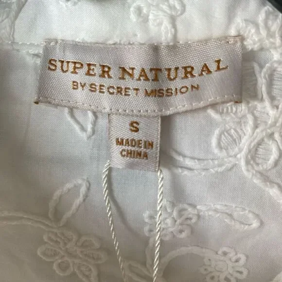 SUPER NATURAL BY SECRET MISSION SKIPE SHIRT EMBROIDERED WHITE DRESS SIZE S $425 - Picture 10 of 12